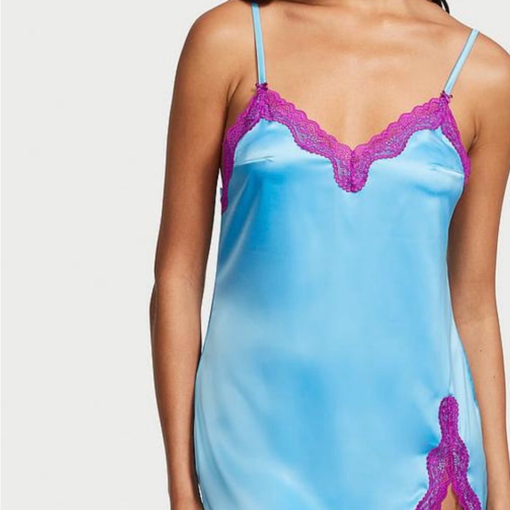 Elegant Blue and Pink Lace Chemise